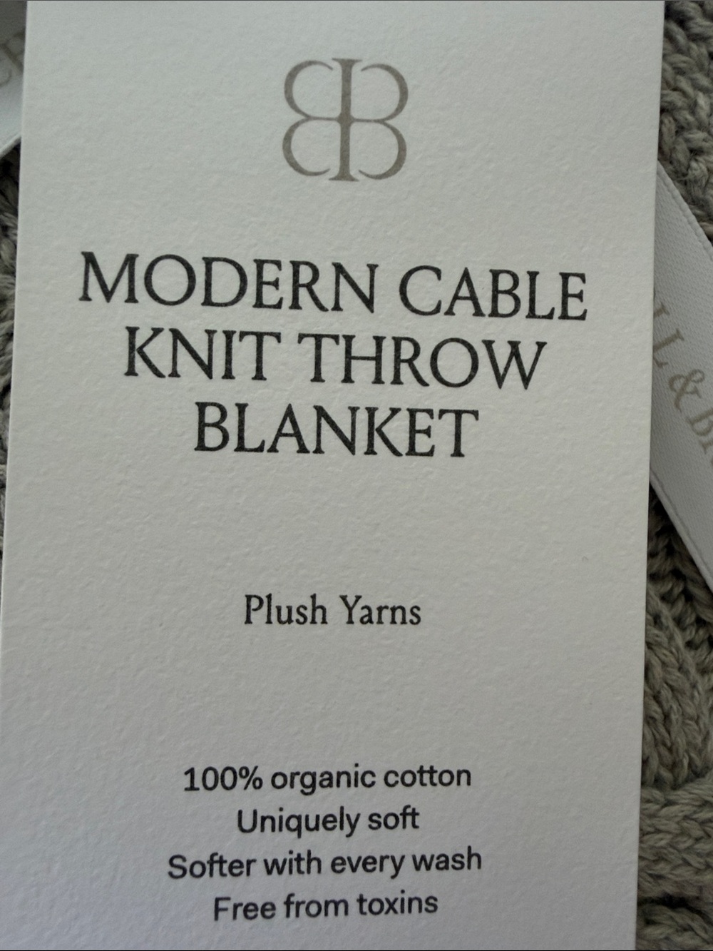 Boll & Branch Modern Cable Knit Throw Blanket — Heathered Pewter (Light Gray) - Picture 2 of 4